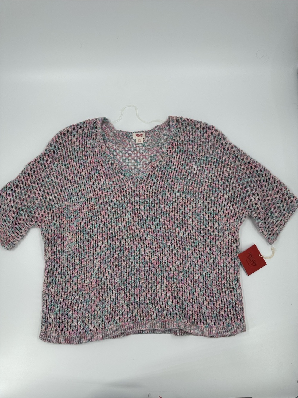 NWT Mossimo Cozy Open-Knit Pink Multicolor V-Neck Sweater Sz L